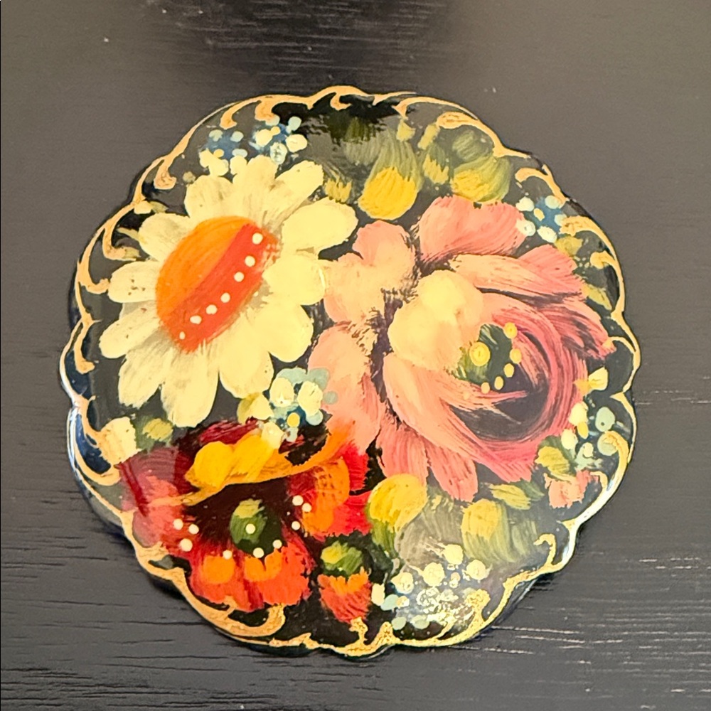 Vintage Handmade Hand Painted Russian Brooch